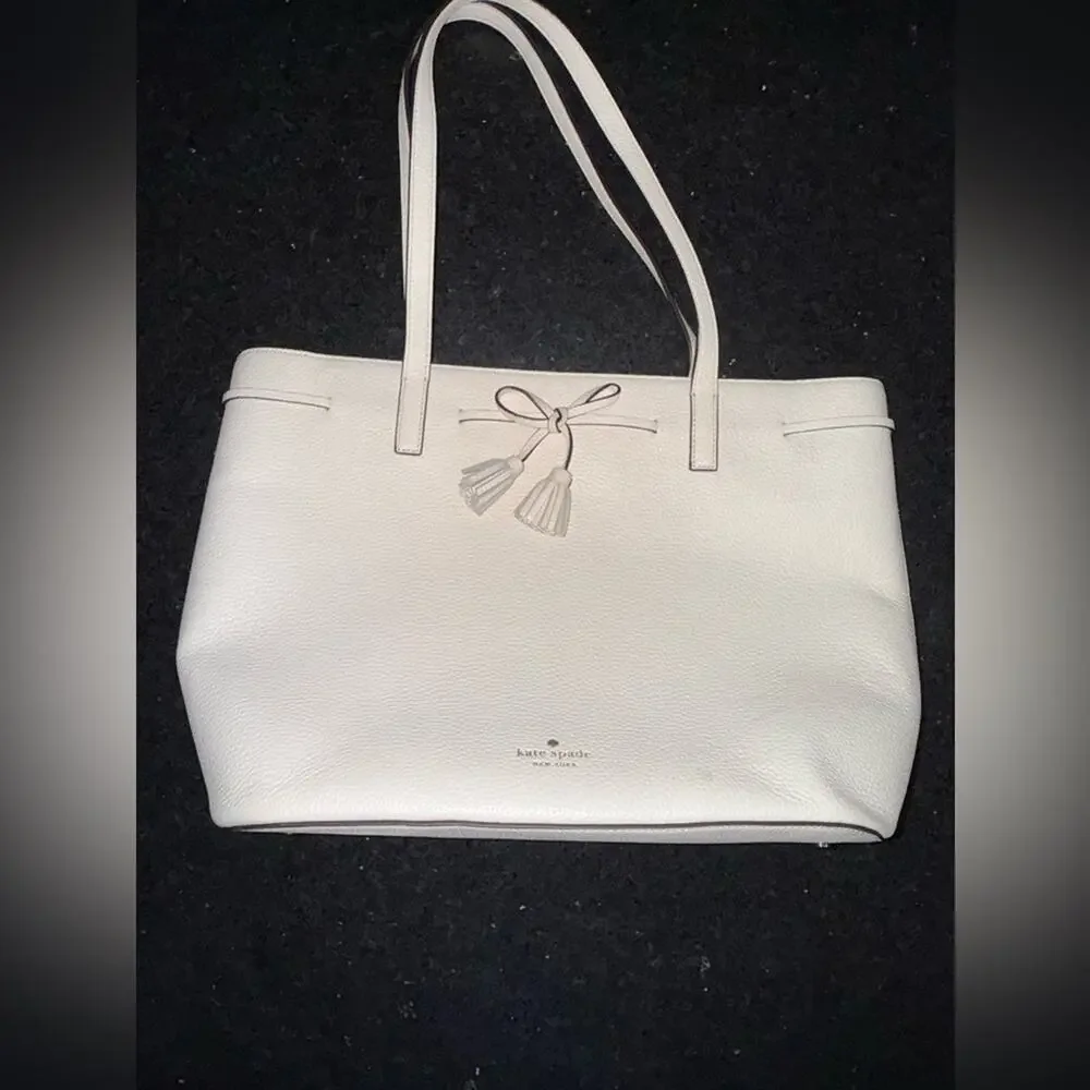 Kate Spade Hayes Ivory Pebbled Leather Double Handles Zip Tote Bag - NWT $379 - Picture 3 of 16